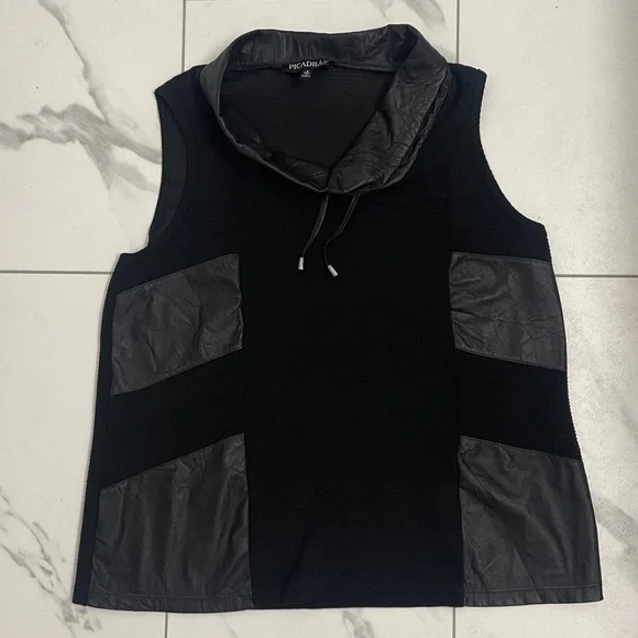 Picadilly Black Sleeveless Cowl Neck Top Faux Leather Sz S - Picture 11 of 11